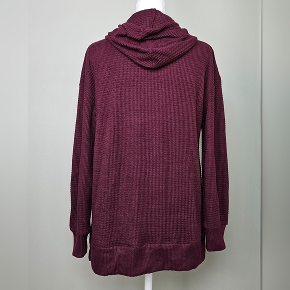 SO Cozy Waffle Knit Tunic Hoodie Sweater XS MAROON BURGUNDY WINE - Picture 5 of 7